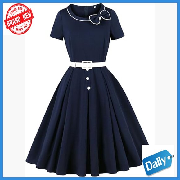 Dresses & Skirts - Fit & Flare Dress with Bow Neck for Cocktail Work Events